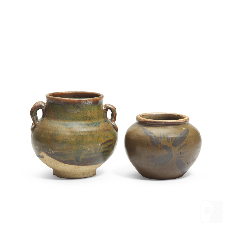 宋 褐釉罐及綠釉罐 | A RUSSET-STREAKED JAR AND AN OLIVE-GREEN-GLAZED JAR - 图2